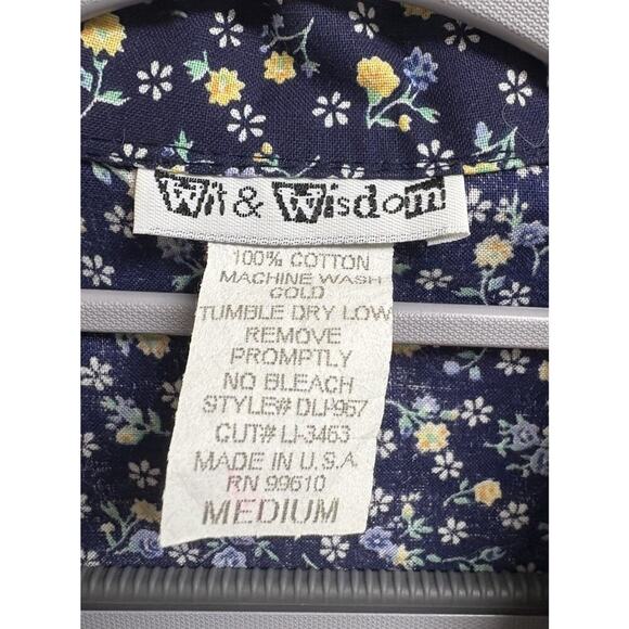 Vtg 90s Wit & Wisdom Women’s M Floral Button Front Dress Navy Cotton USA - Picture 6 of 6